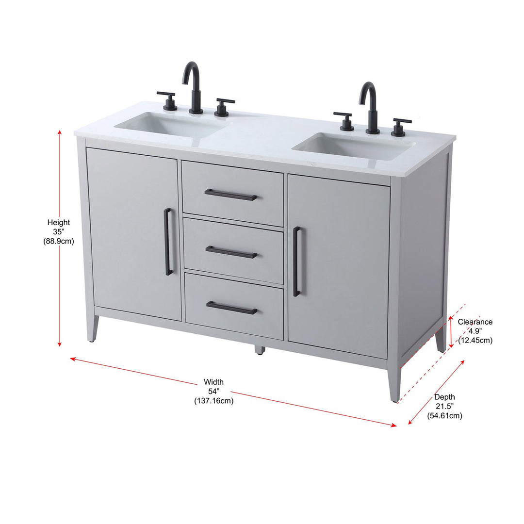 54 Inch Double Bathroom Vanity In Grey - View 5 - Joshua Marshal