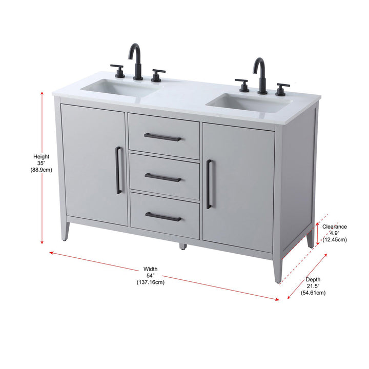 54 Inch Double Bathroom Vanity In Grey - View 5 - Joshua Marshal