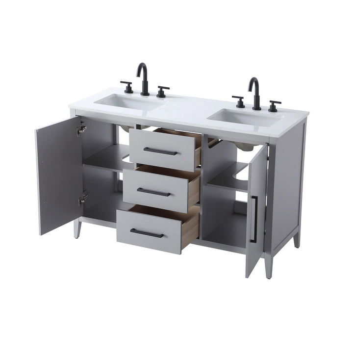 54 Inch Double Bathroom Vanity In Grey - View 6 - Joshua Marshal