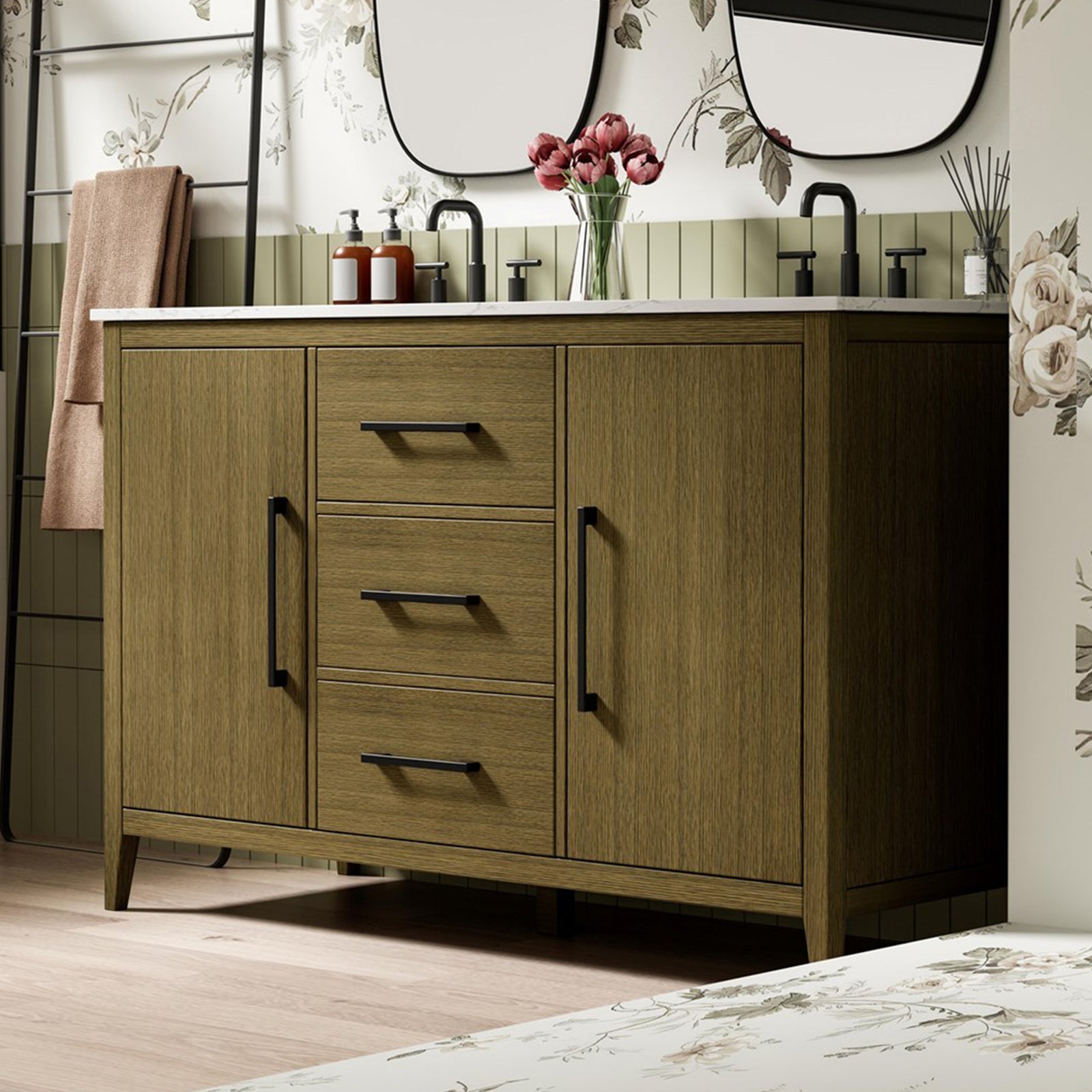 54 Inch Double Bathroom Vanity In Chestnut Brown Chestnut Brown Finish - KITCHEN & BATH by Joshua Marshal