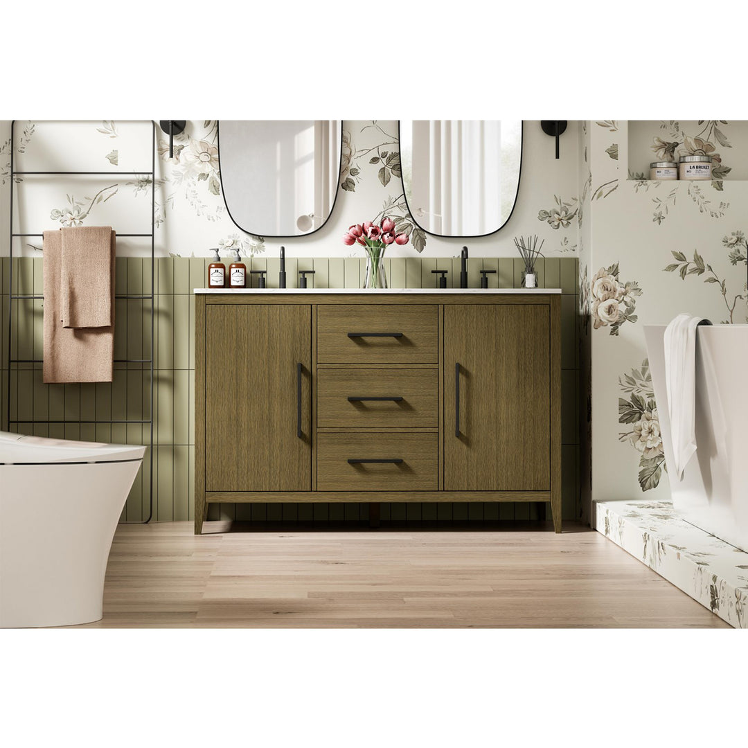 54 Inch Double Bathroom Vanity In Chestnut Brown - View 2 - Joshua Marshal