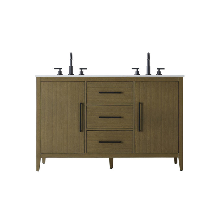 54 Inch Double Bathroom Vanity In Chestnut Brown - View 3 - Joshua Marshal