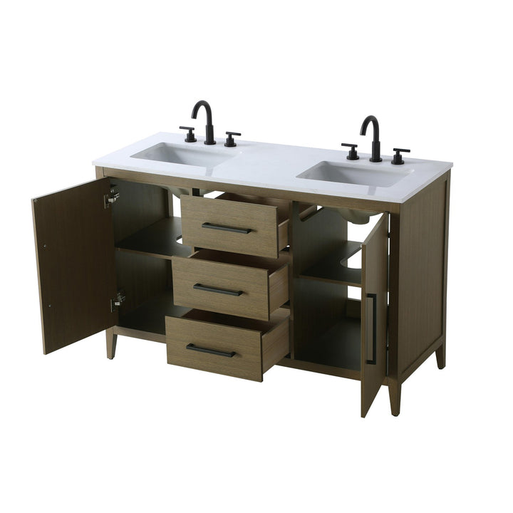 54 Inch Double Bathroom Vanity In Chestnut Brown - View 4 - Joshua Marshal
