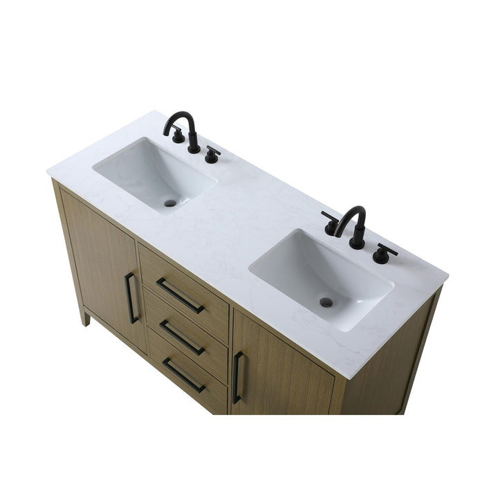 54 Inch Double Bathroom Vanity In Chestnut Brown - View 5 - Joshua Marshal