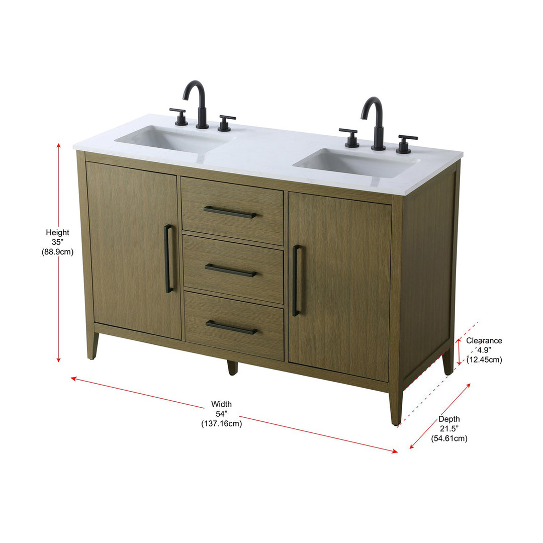 54 Inch Double Bathroom Vanity In Chestnut Brown - View 6 - Joshua Marshal