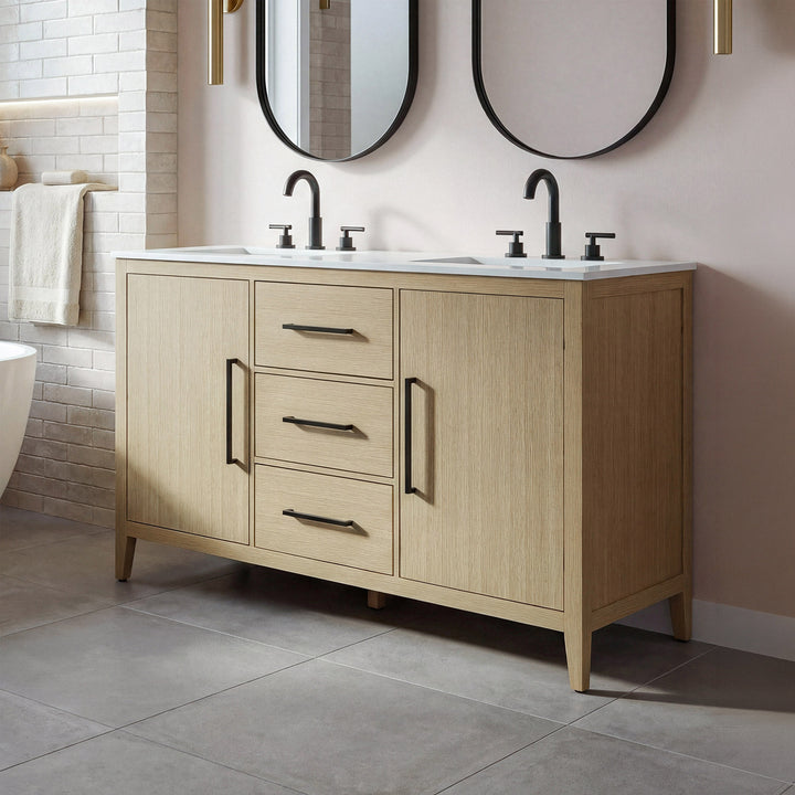 54 Inch Double Bathroom Vanity In Honey Brown Honey Brown Finish - KITCHEN & BATH by Joshua Marshal