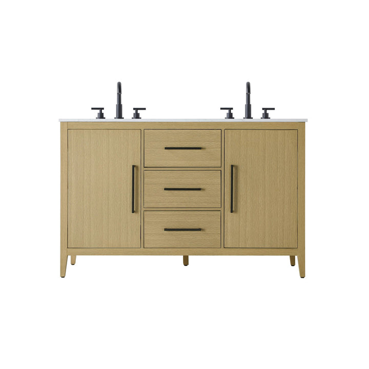 54 Inch Double Bathroom Vanity In Honey Brown - View 3 - Joshua Marshal