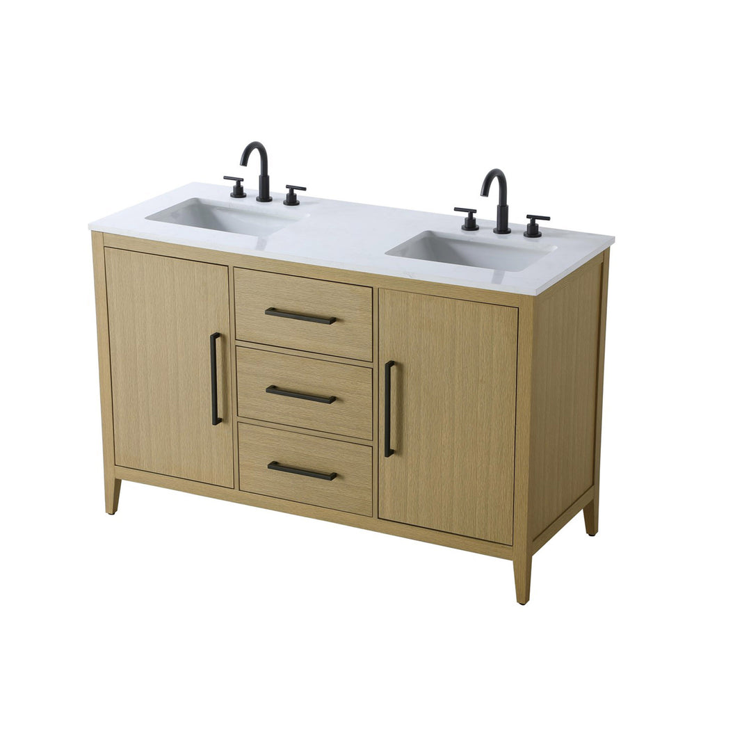 54 Inch Double Bathroom Vanity In Honey Brown - View 4 - Joshua Marshal