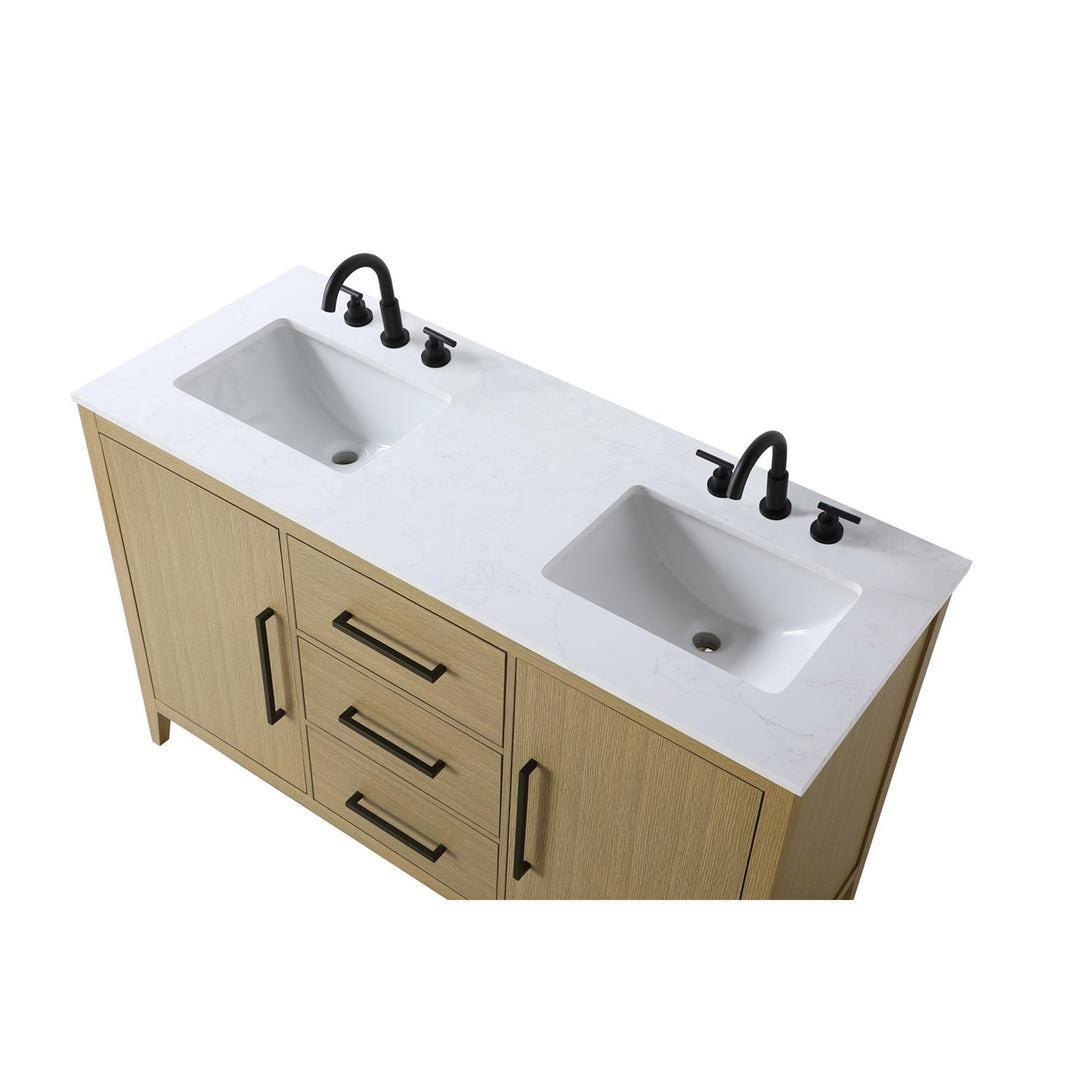 54 Inch Double Bathroom Vanity In Honey Brown - View 5 - Joshua Marshal