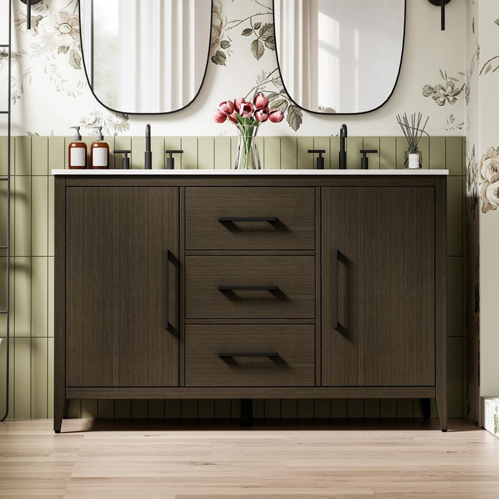 54 Inch Double Bathroom Vanity In Mocha Brown Mocha Brown Finish - KITCHEN & BATH by Joshua Marshal