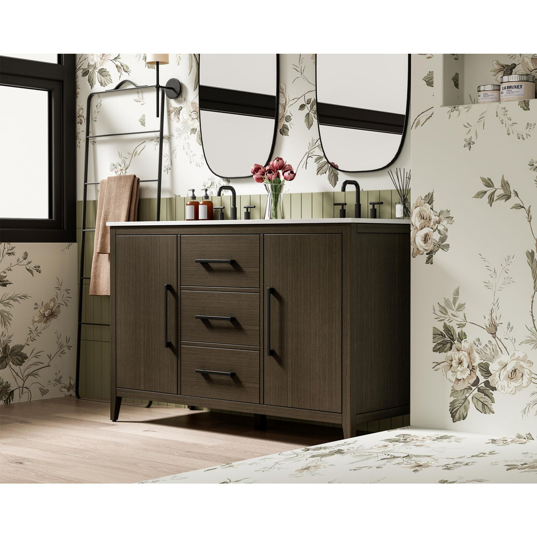 54 Inch Double Bathroom Vanity In Mocha Brown