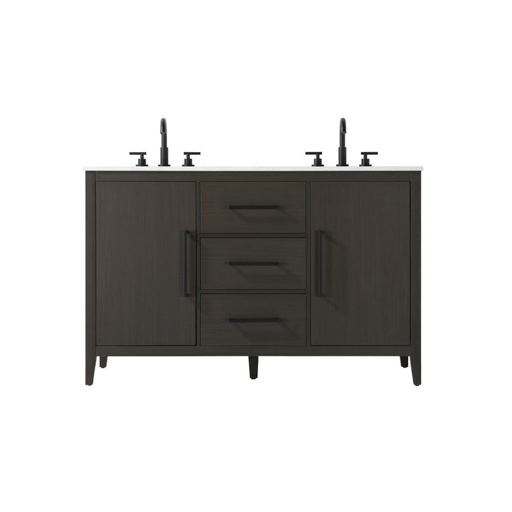54 Inch Double Bathroom Vanity In Mocha Brown - View 3 - Joshua Marshal