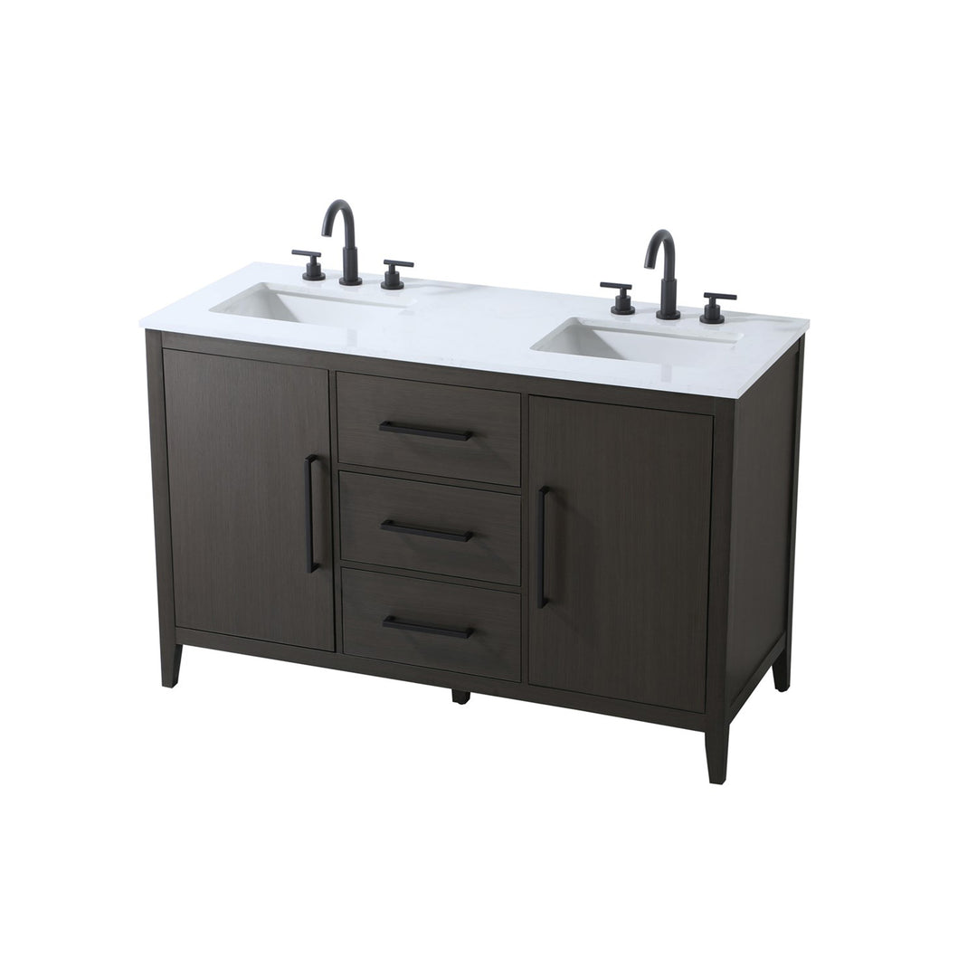 54 Inch Double Bathroom Vanity In Mocha Brown - View 4 - Joshua Marshal
