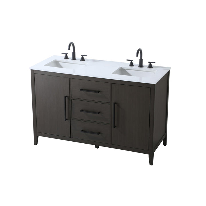54 Inch Double Bathroom Vanity In Mocha Brown - View 4 - Joshua Marshal