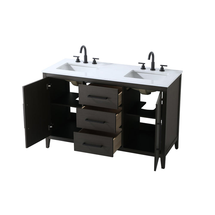 54 Inch Double Bathroom Vanity In Mocha Brown - View 5 - Joshua Marshal