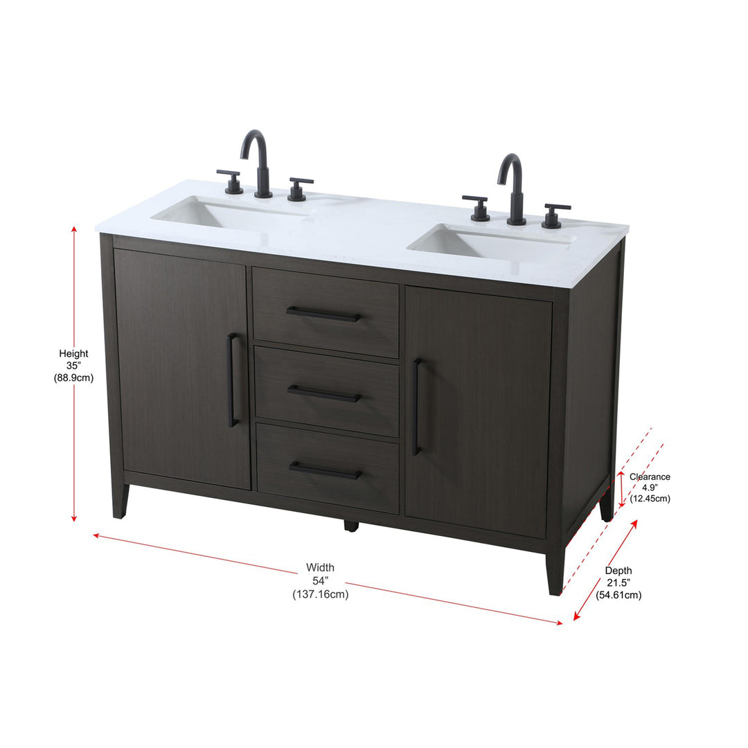54 Inch Double Bathroom Vanity In Mocha Brown - View 6 - Joshua Marshal
