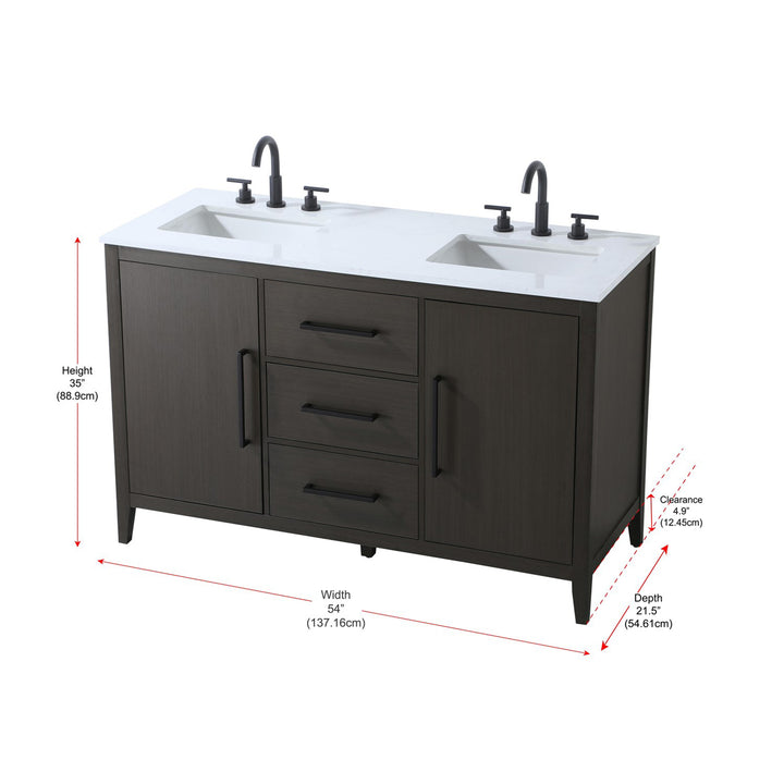 54 Inch Double Bathroom Vanity In Mocha Brown - View 6 - Joshua Marshal