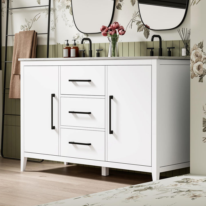 54 Inch Double Bathroom Vanity In White White Finish - KITCHEN & BATH by Joshua Marshal
