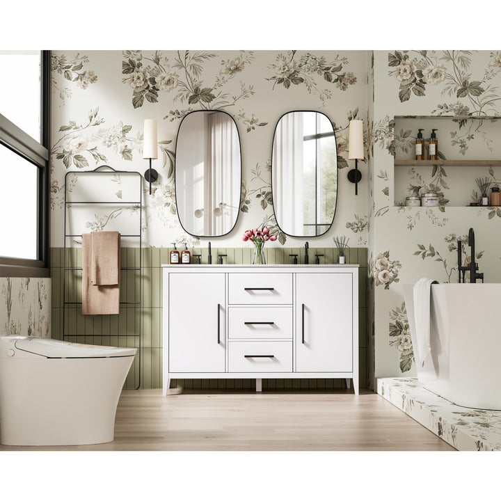 54 Inch Double Bathroom Vanity In White - View 2 - Joshua Marshal