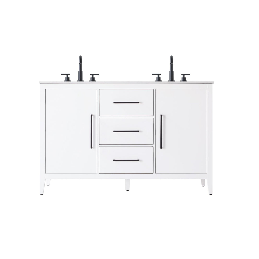 54 Inch Double Bathroom Vanity In White - View 3 - Joshua Marshal