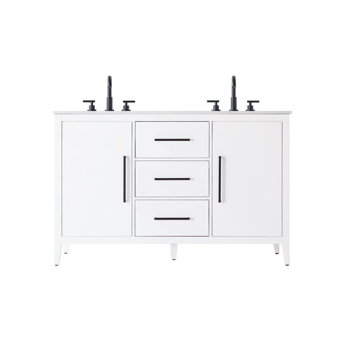 54 Inch Double Bathroom Vanity In White - View 3 - Joshua Marshal