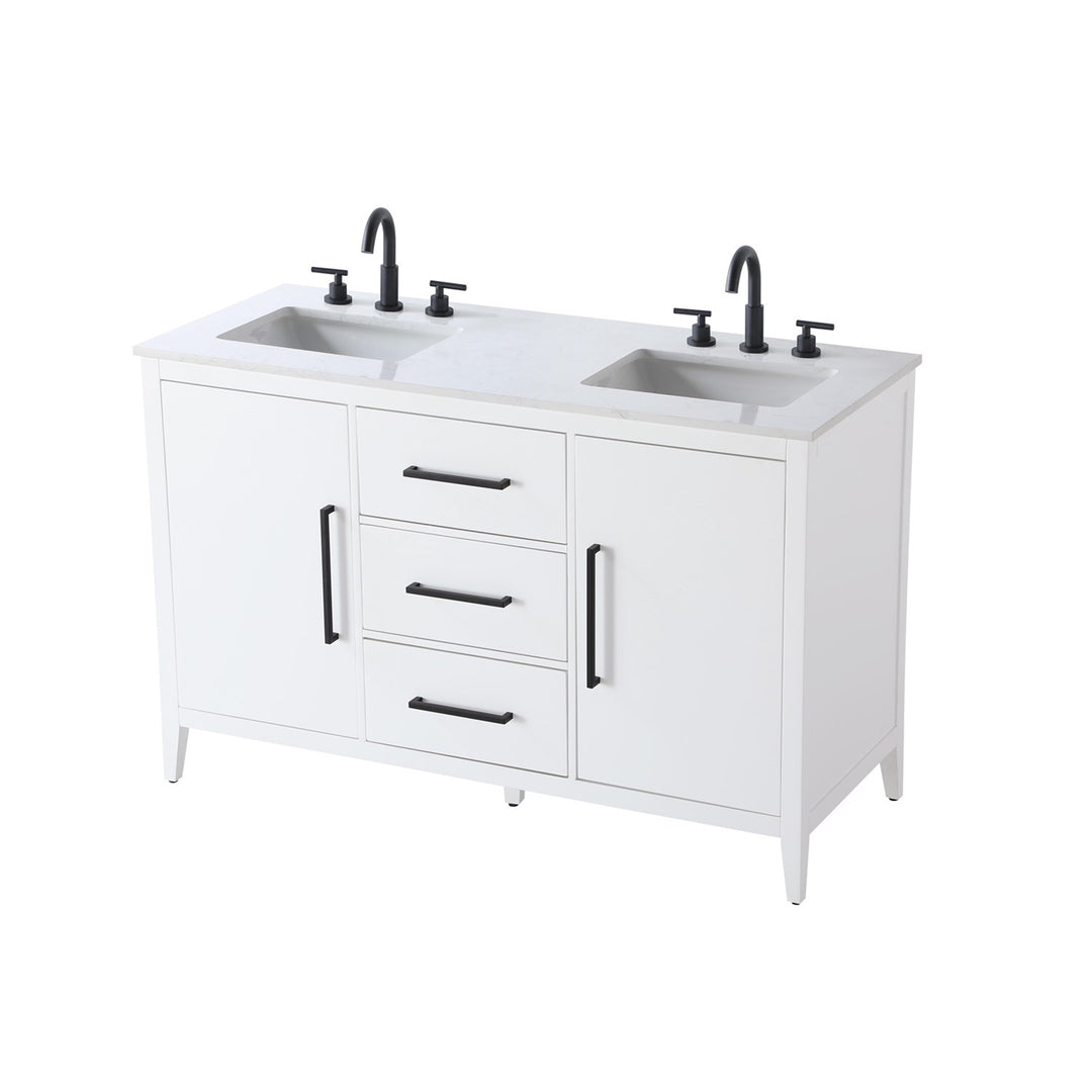 54 Inch Double Bathroom Vanity In White - View 4 - Joshua Marshal
