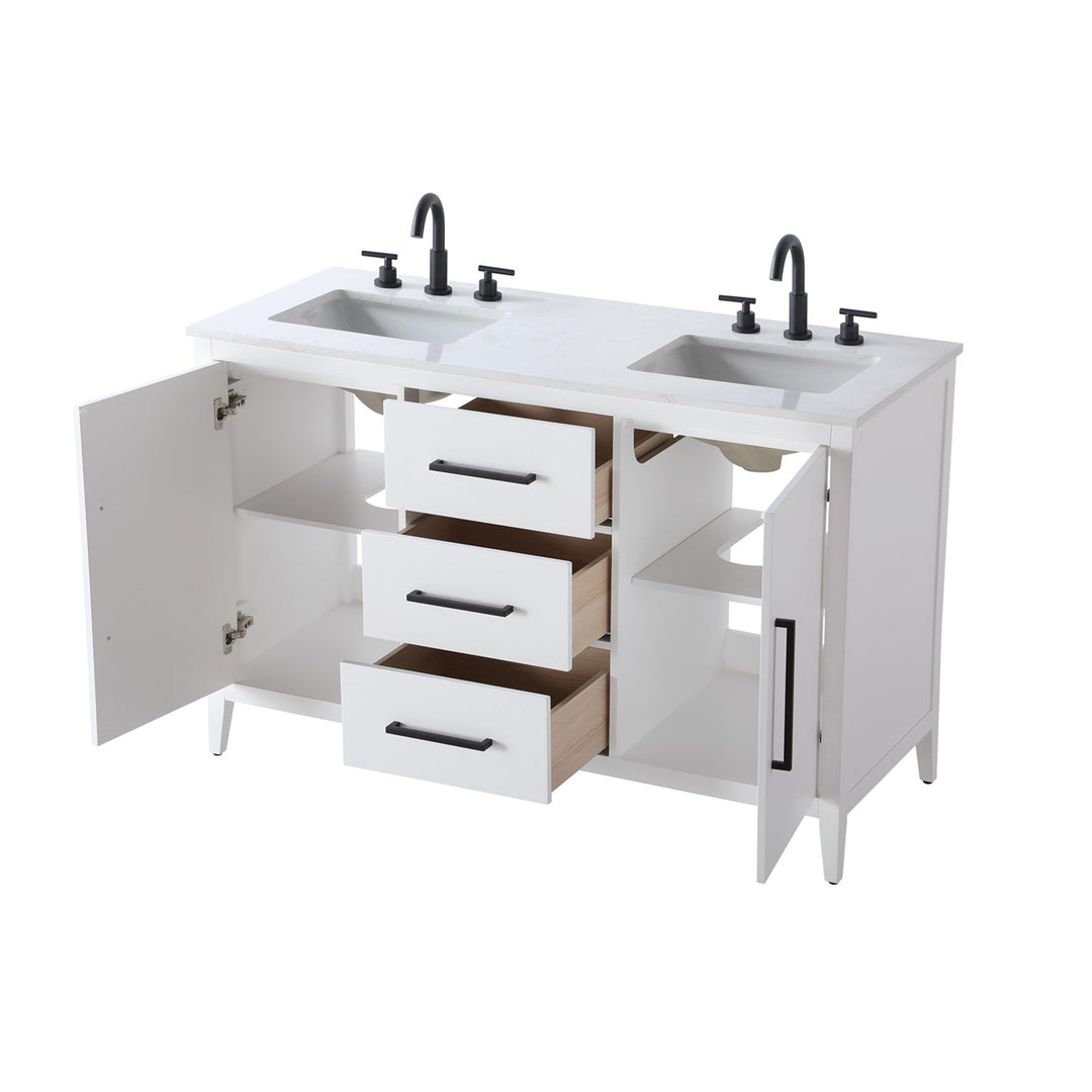 54 Inch Double Bathroom Vanity In White - View 5 - Joshua Marshal
