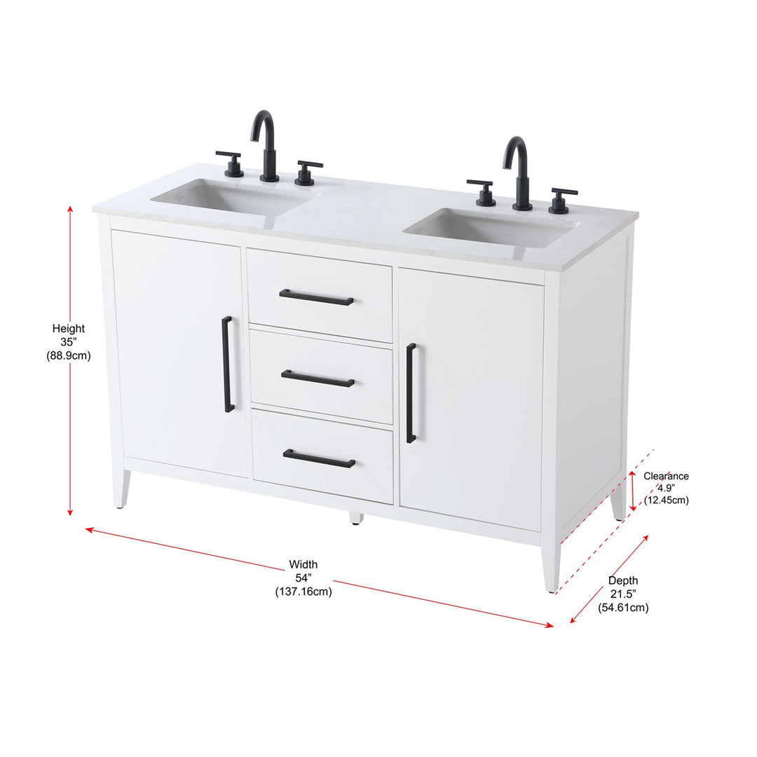 54 Inch Double Bathroom Vanity In White - View 6 - Joshua Marshal