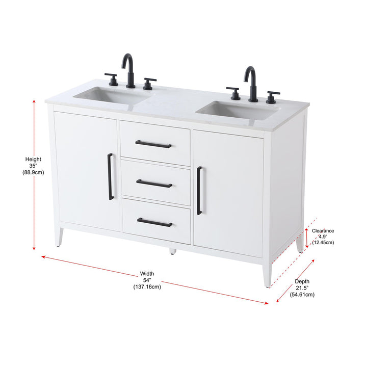 54 Inch Double Bathroom Vanity In White - View 6 - Joshua Marshal