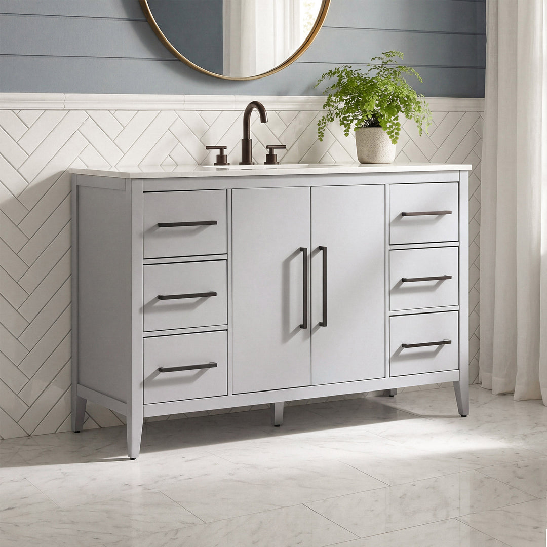 54 Inch Single Bathroom Vanity In Grey Grey Finish - KITCHEN & BATH by Joshua Marshal