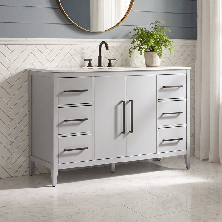54 Inch Single Bathroom Vanity In Grey Grey Finish - KITCHEN & BATH by Joshua Marshal