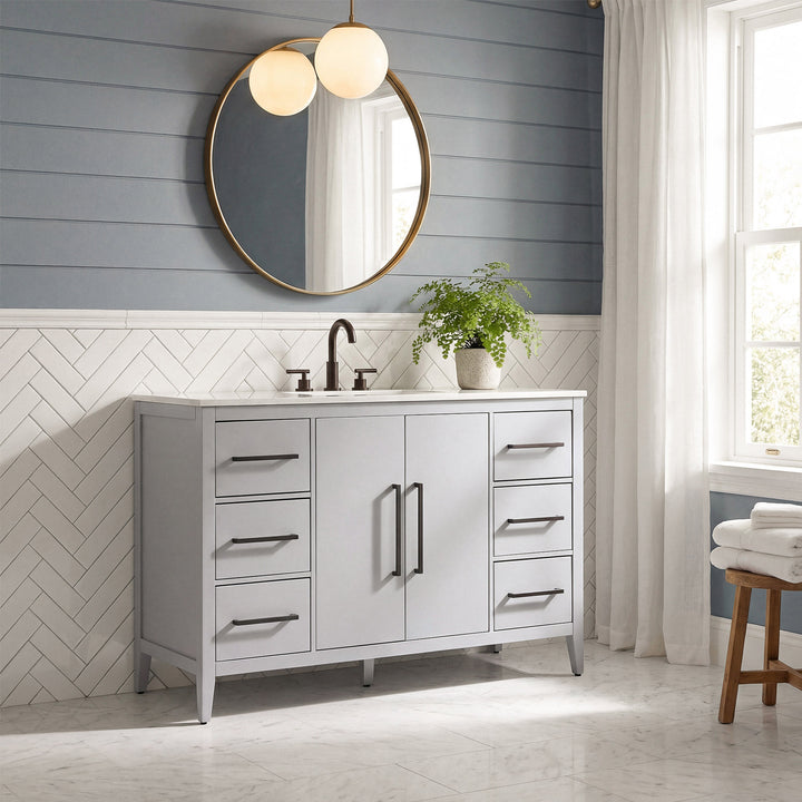 54 Inch Single Bathroom Vanity In Grey - View 2 - Joshua Marshal