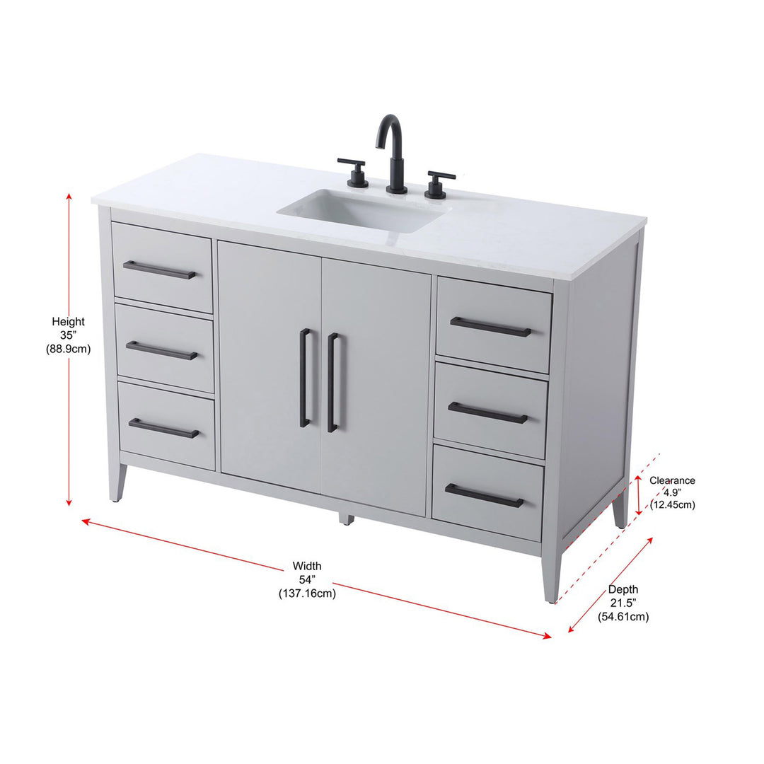 54 Inch Single Bathroom Vanity In Grey - View 5 - Joshua Marshal