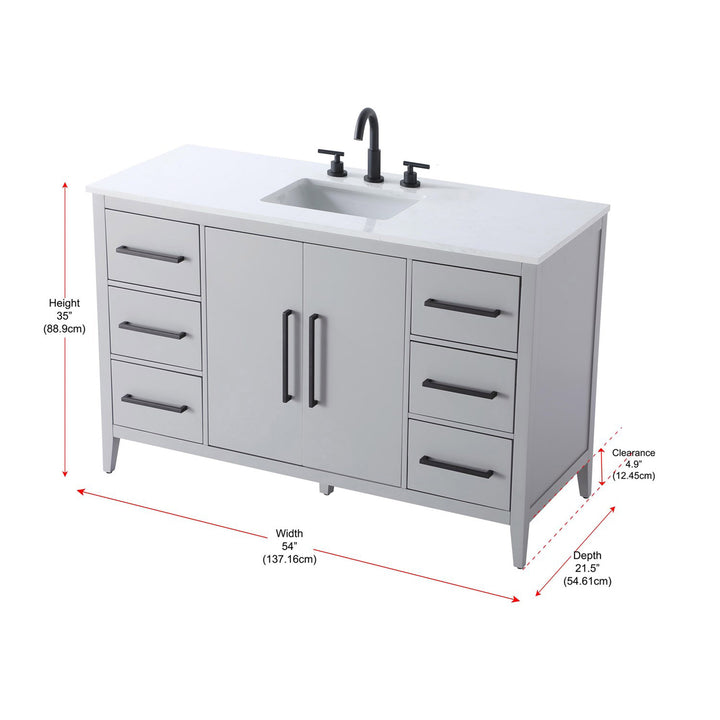 54 Inch Single Bathroom Vanity In Grey - View 5 - Joshua Marshal