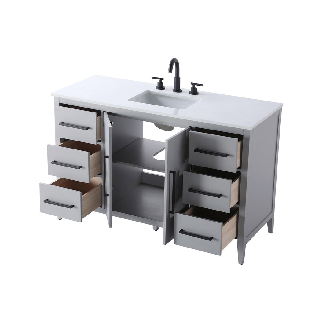 54 Inch Single Bathroom Vanity In Grey - View 6 - Joshua Marshal