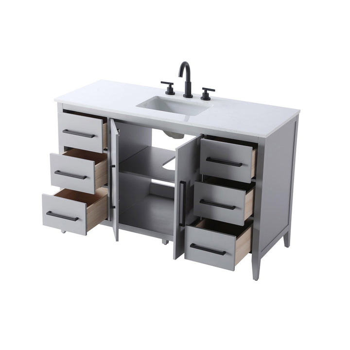 54 Inch Single Bathroom Vanity In Grey - View 6 - Joshua Marshal