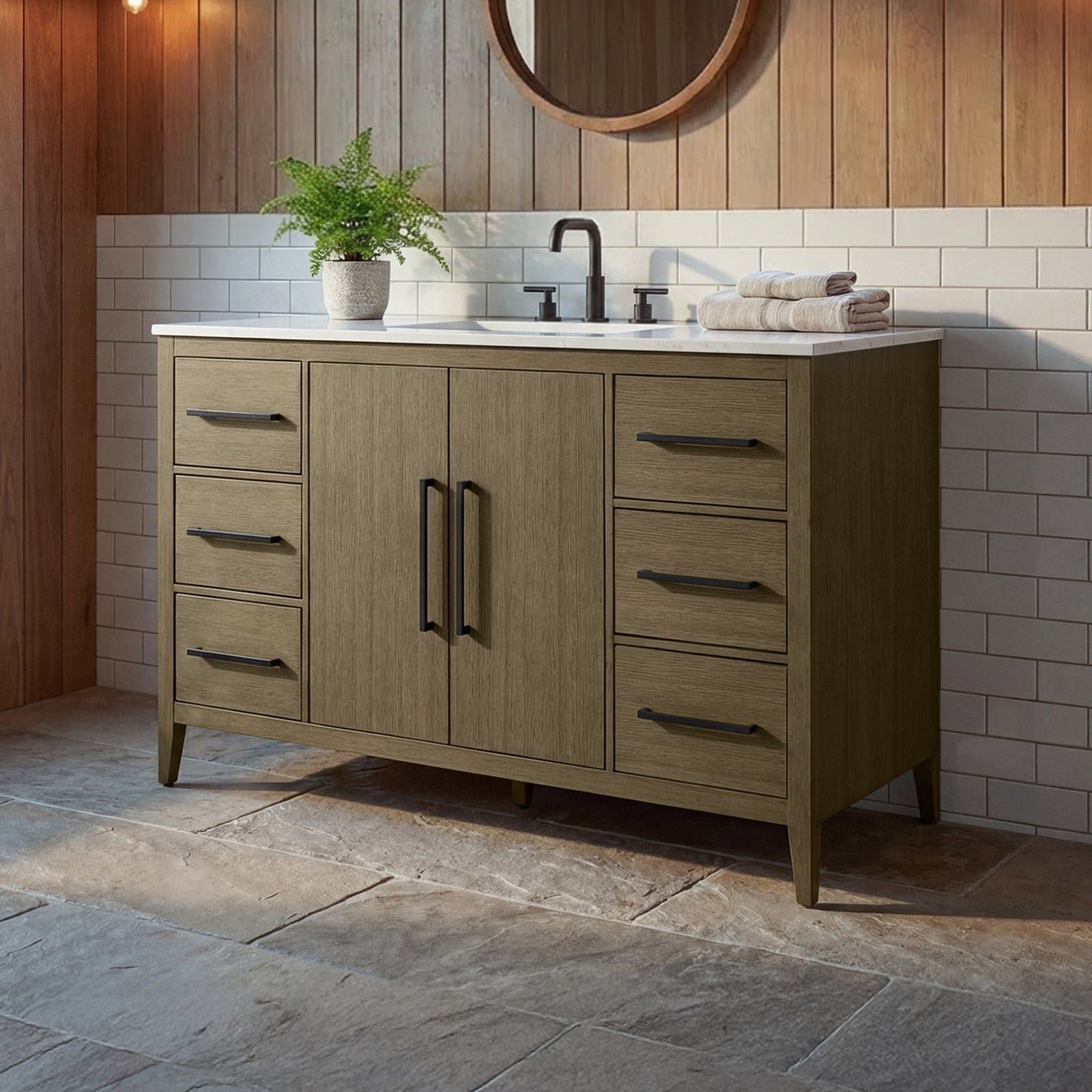 54 Inch Single Bathroom Vanity In Chestnut Brown Chestnut Brown Finish - KITCHEN & BATH by Joshua Marshal
