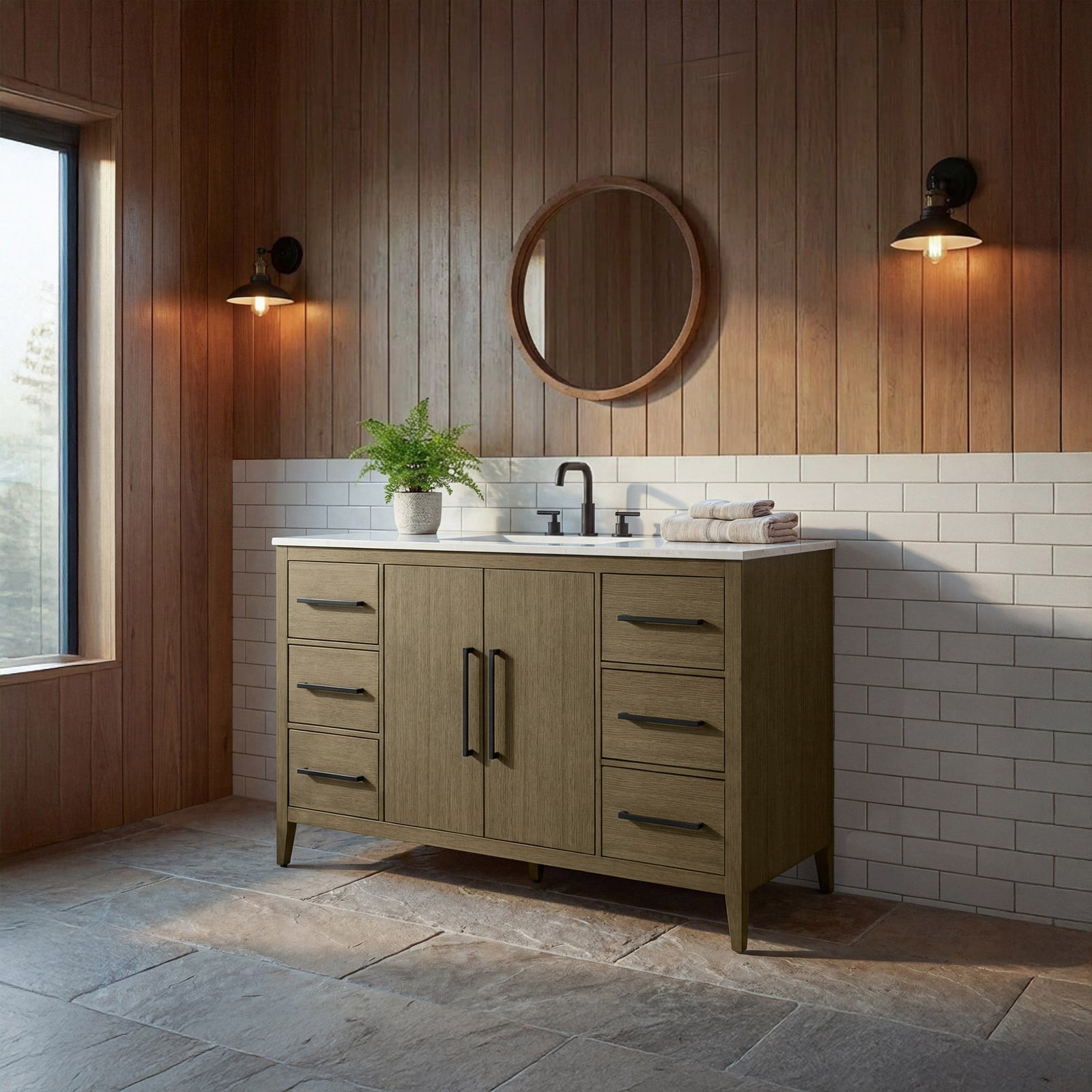 54 Inch Single Bathroom Vanity In Chestnut Brown - View 2 - Joshua Marshal
