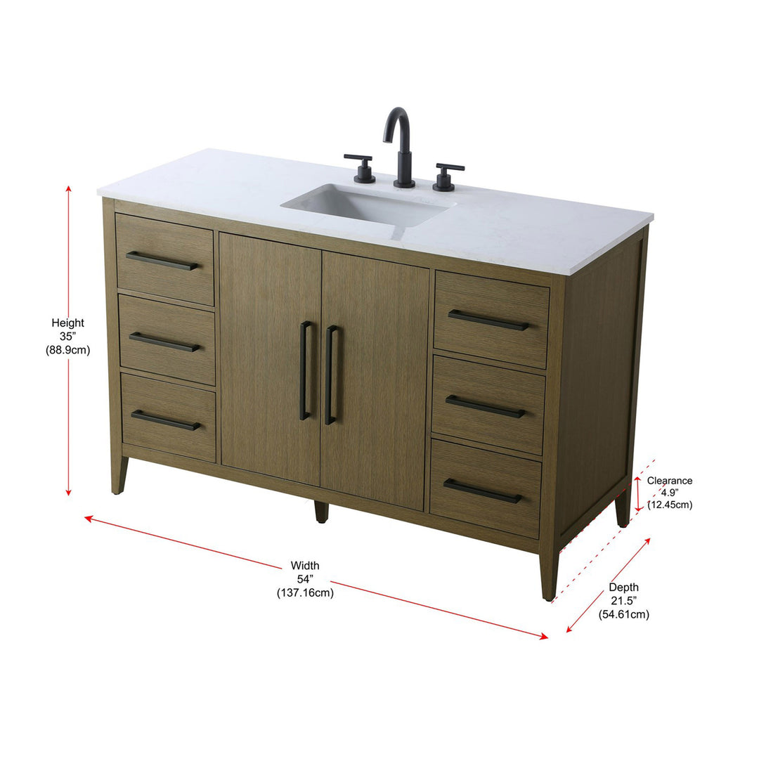 54 Inch Single Bathroom Vanity In Chestnut Brown - View 5 - Joshua Marshal