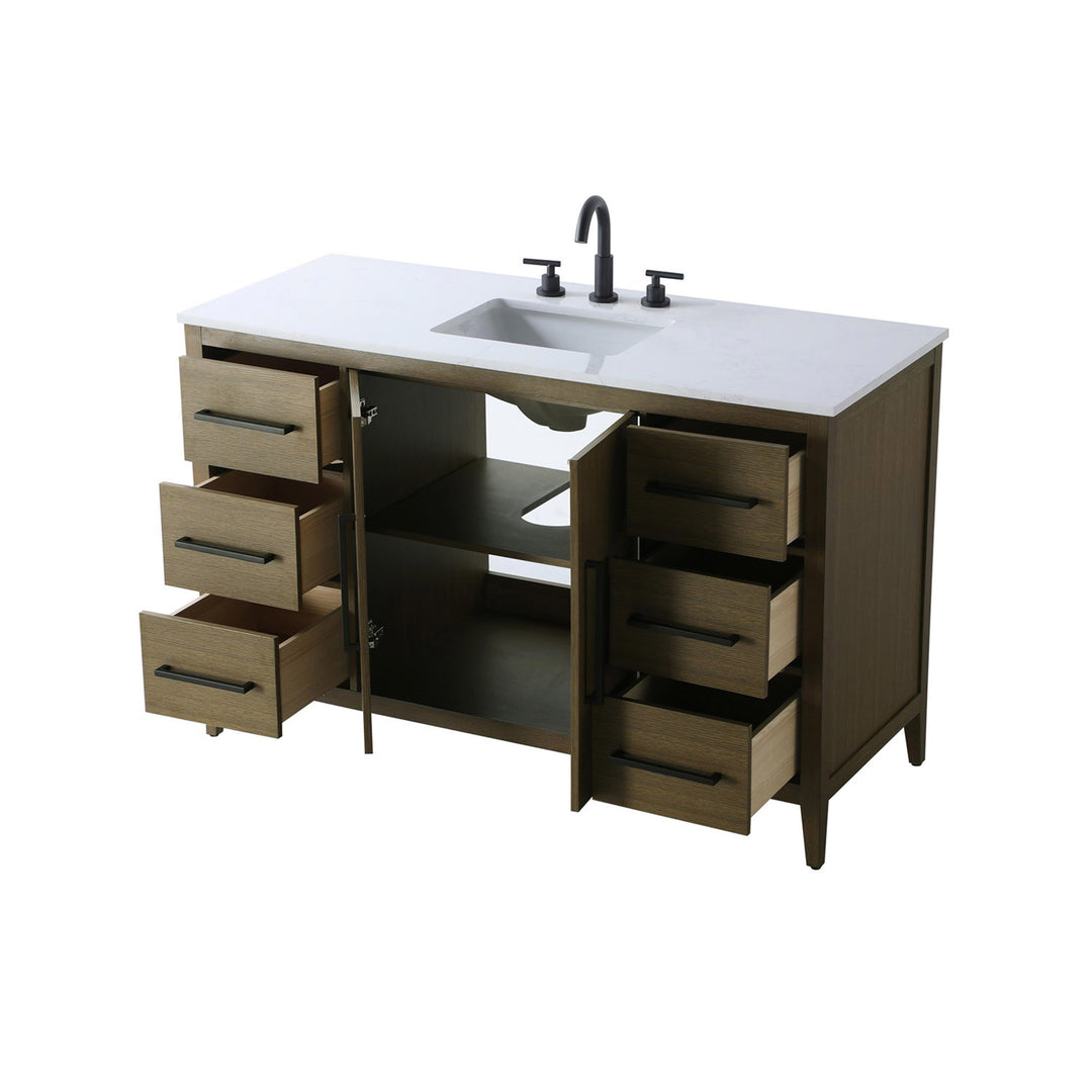 54 Inch Single Bathroom Vanity In Chestnut Brown - View 6 - Joshua Marshal
