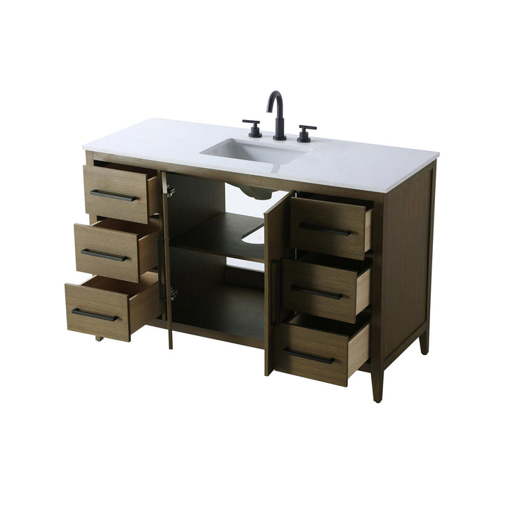 54 Inch Single Bathroom Vanity In Chestnut Brown - View 6 - Joshua Marshal