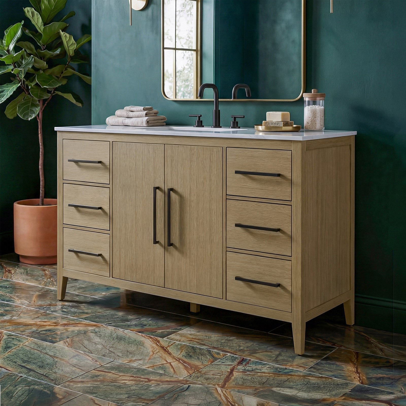 54 Inch Single Bathroom Vanity In Honey Brown Honey Brown Finish - KITCHEN & BATH by Joshua Marshal