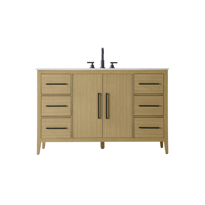 54 Inch Single Bathroom Vanity In Honey Brown - View 3 - Joshua Marshal