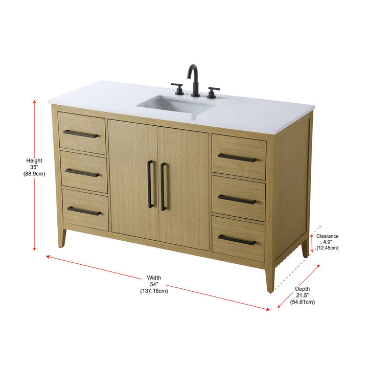 54 Inch Single Bathroom Vanity In Honey Brown - View 4 - Joshua Marshal