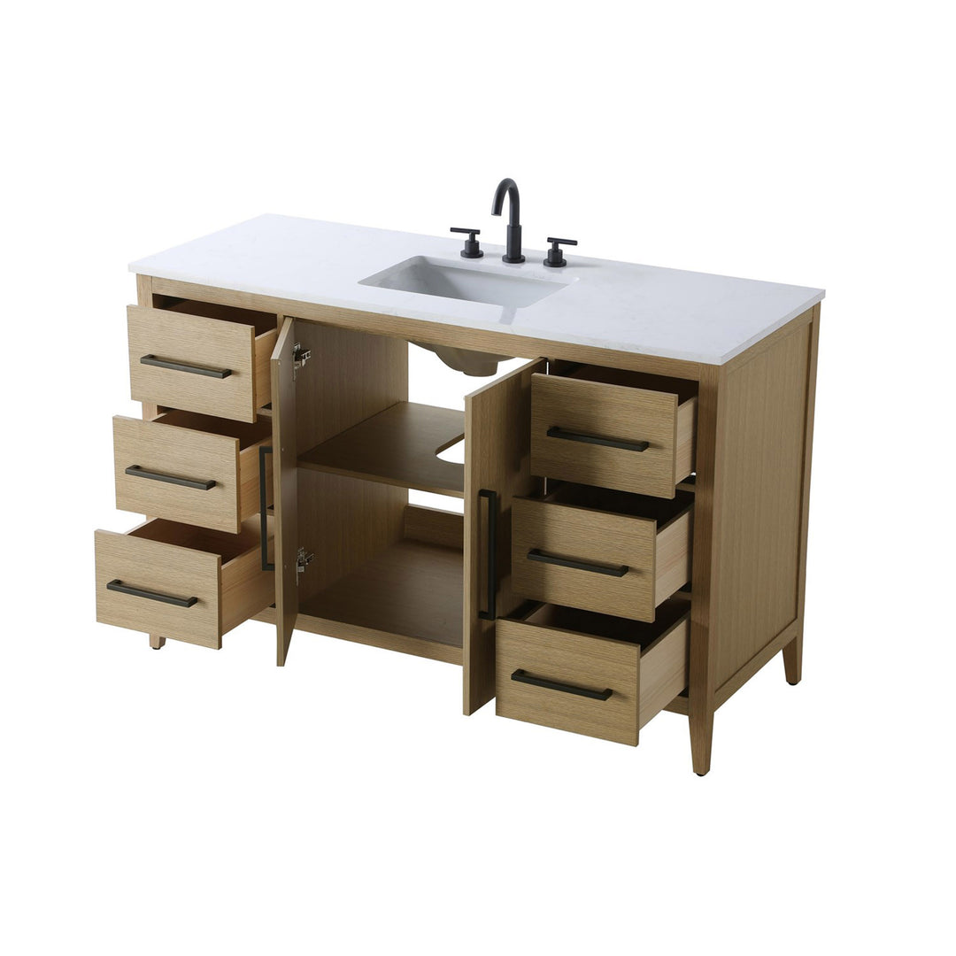 54 Inch Single Bathroom Vanity In Honey Brown - View 5 - Joshua Marshal