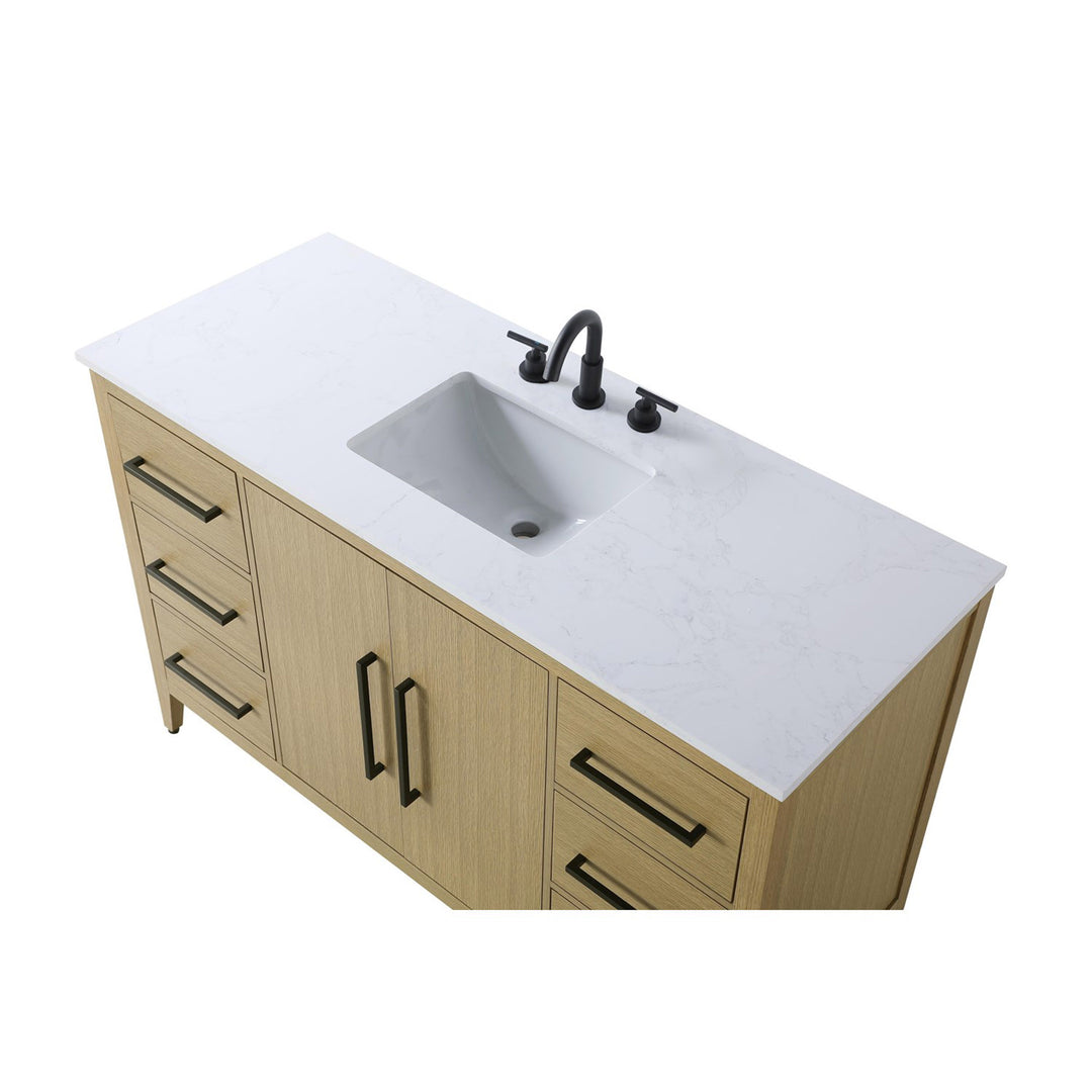 54 Inch Single Bathroom Vanity In Honey Brown - View 6 - Joshua Marshal