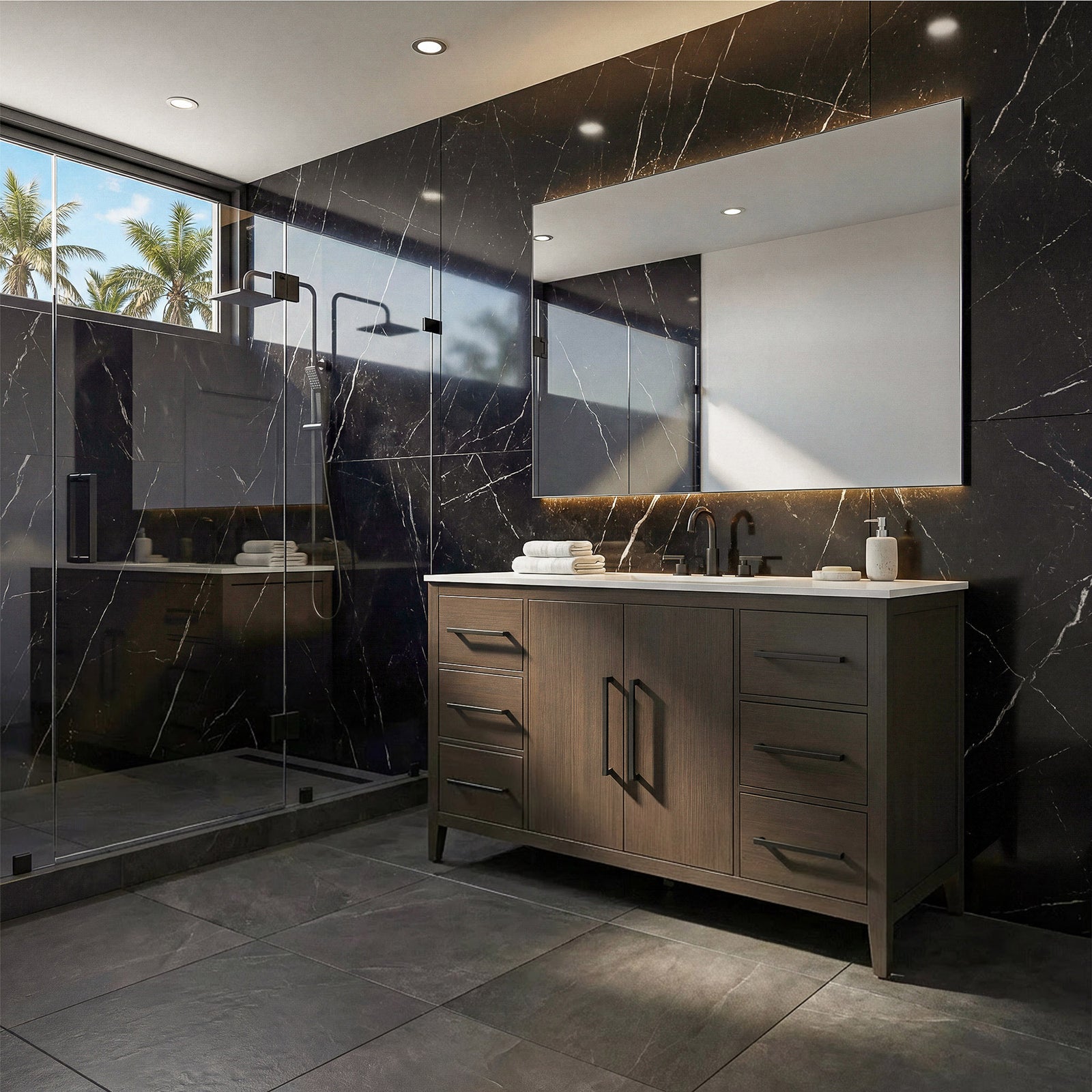 54 Inch Single Bathroom Vanity In Mocha Brown - View 2 - Joshua Marshal