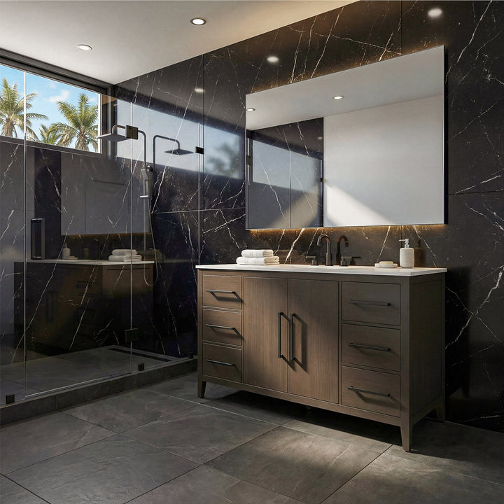 54 Inch Single Bathroom Vanity In Mocha Brown - View 2 - Joshua Marshal