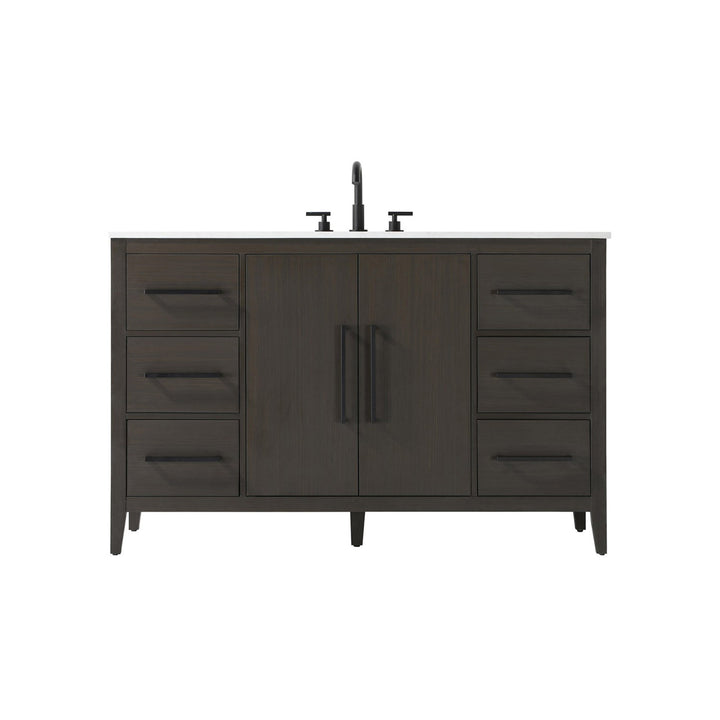 54 Inch Single Bathroom Vanity In Mocha Brown - View 3 - Joshua Marshal