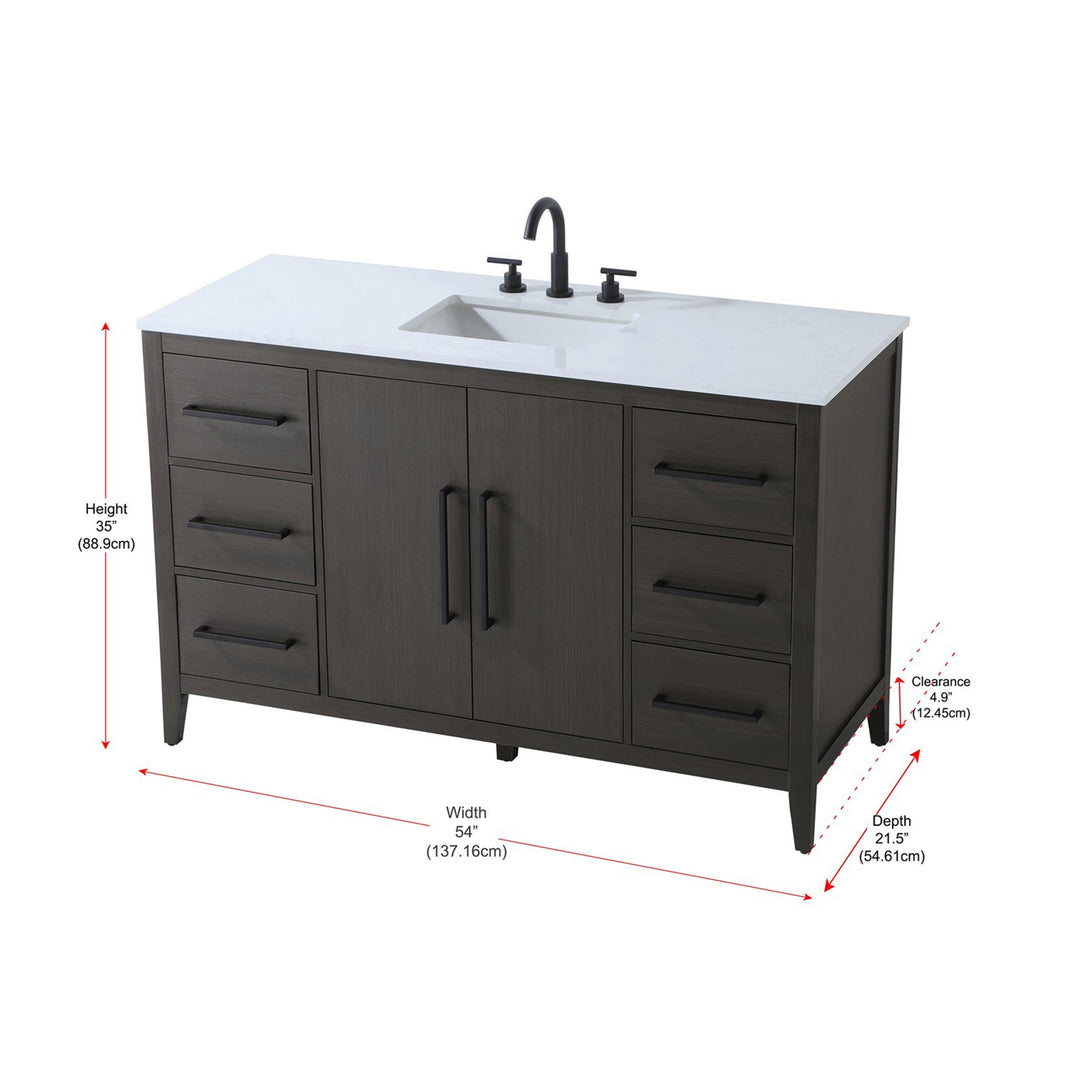 54 Inch Single Bathroom Vanity In Mocha Brown - View 4 - Joshua Marshal